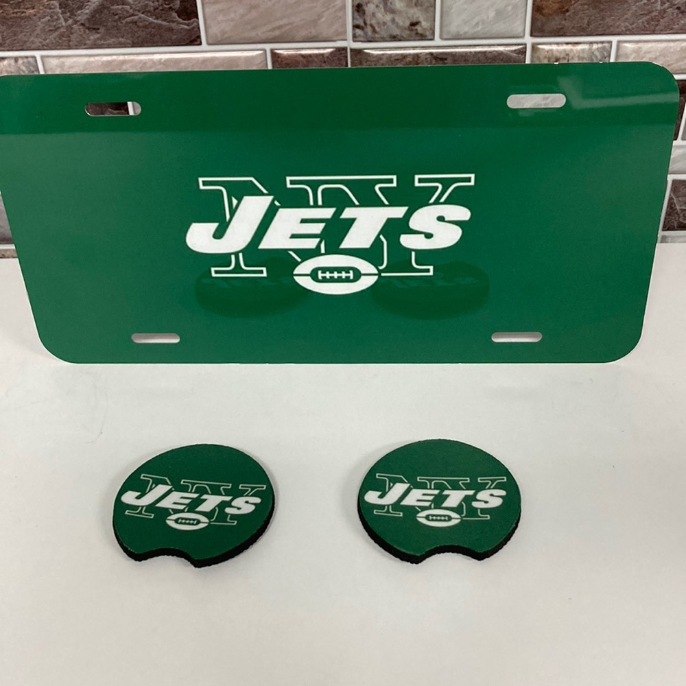 New York Jets License Plate With Cup Holder Inserts